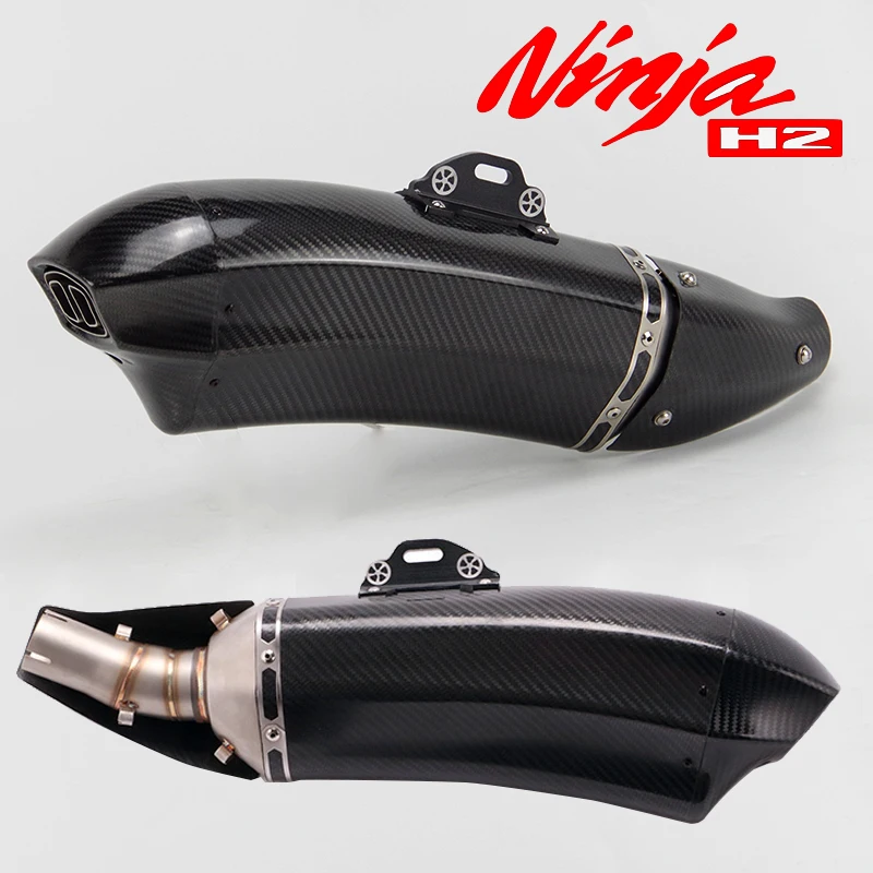 

Ninja H2 Slip- on Motorcycle Exhaust Muffler Link Pipe with Heat Shield Carbon Fiber Exhaust Escape Moto for Kawasaki Ninja H2