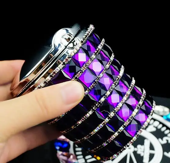 هدية مربع التعبئة سيارة الأرجواني منفضة سجائر الراين المحمولة ضوء كريستال الماس Led سيارة الرماد صينية منفضة سجائر تخزين حامل #2