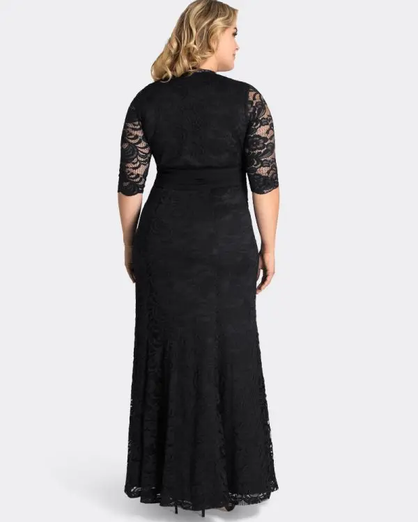 Vestido de noche de encaje hasta el tobillo, cuello en V, negro, para madre