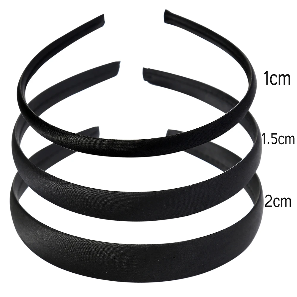 1/1.5/2cm Black Satin Headbands DIY Satin Covered Headbands White Craft Hair Headband for Girls Thin Plain Headbands