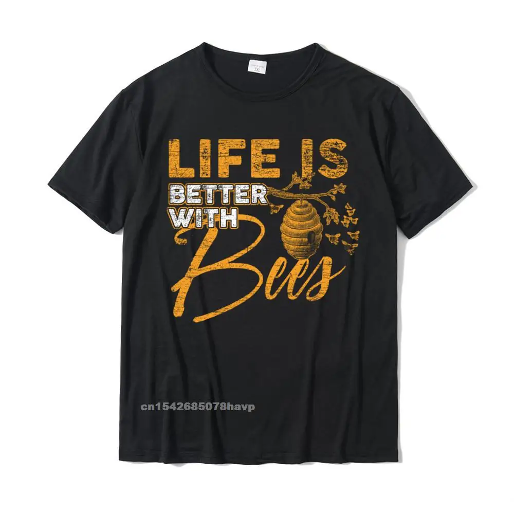 Life Is Better With Bees Bee Tshirts Homme T Shirt Popular Party Cotton Mens Top T-Shirts Printed