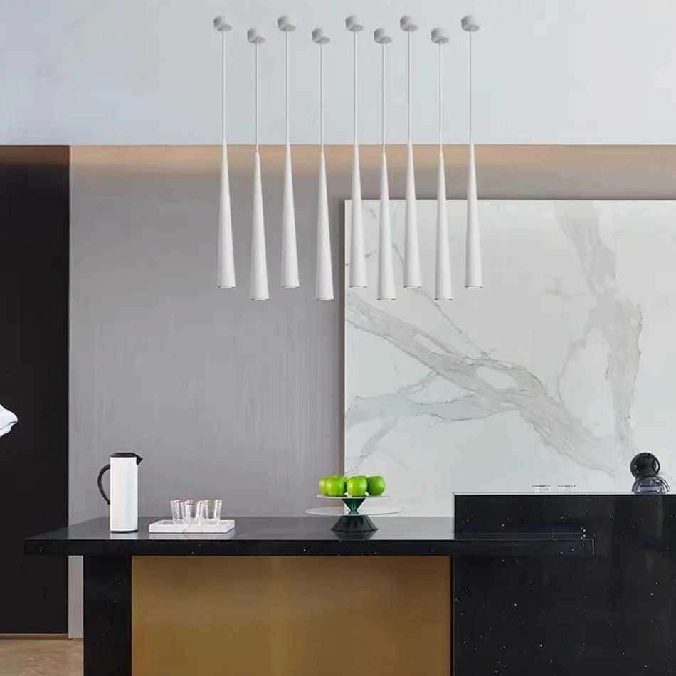 

Cone LED Pendant Lights Long Tube Lamps Kitchen Dining Room Shop Bar Decoration Cord Pendant Lamp Background Lighting AC85-265V