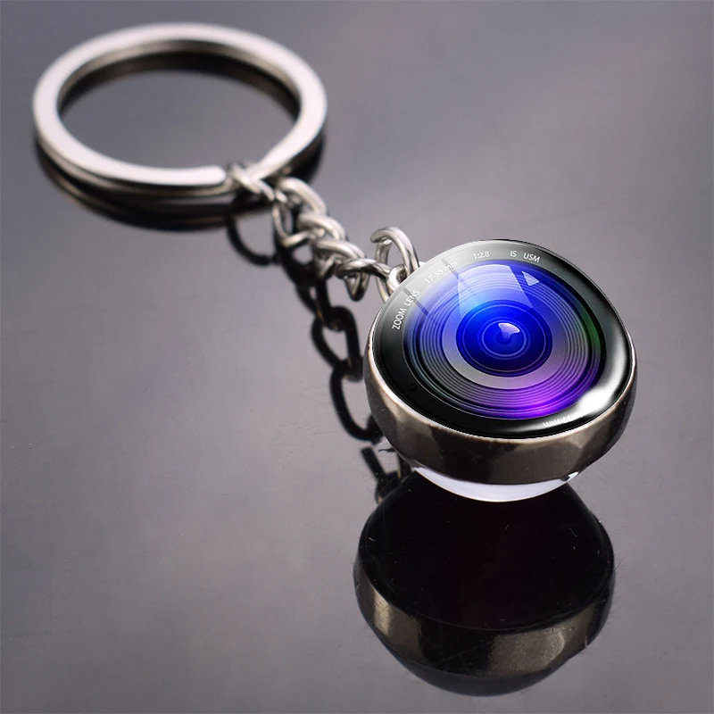 New Fashion Lenses Keychain Camera Lens Double Side Glass Ball Keychain Pendant Keyring