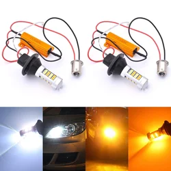 1Set Led Auto Drl Richtingaanwijzer 2 In 1 BA15S BAU15S PY21W Canbus 3030 Geen Hyperflash T20 7440 W21w dual Kleur 42SMD Wit Amber 12V