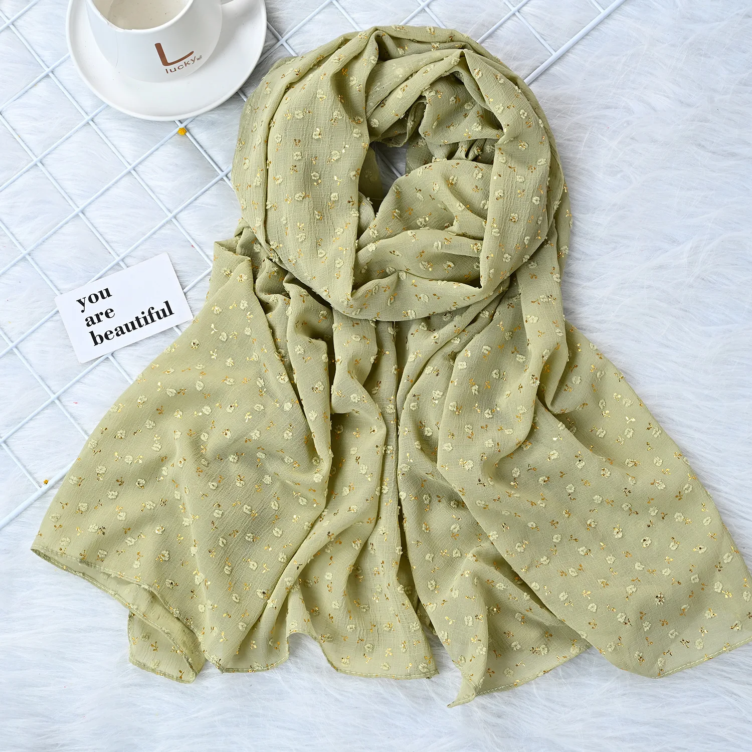 New Arrive Plain Pom Chiffon Hijab Golden Glitter Scarf  Muslim Scarves Malaysia Scarfs Wideshawl Women Headscarf