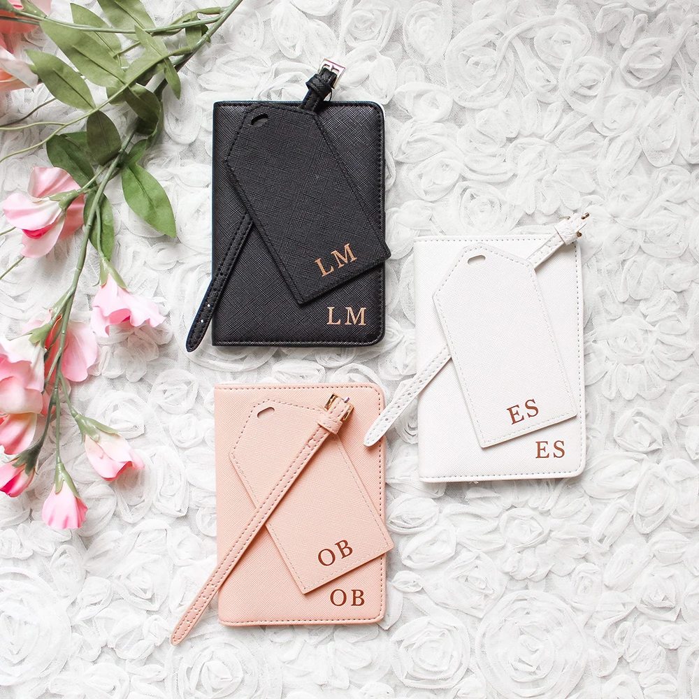 

Personalised Passport Holder and Luggage Tag Travel Sets Leather Customize Passport Cover Bride Bridesmaid Honeymoon Mr Mrs Gift