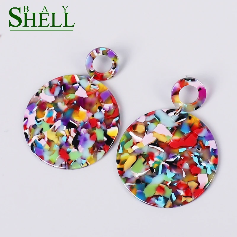 Shell Bay Za Colorful Acrylic Earrings Resin Round Dangle Earrings For Women Fashion Leopard Geometry Acetate Jewelry Brincos