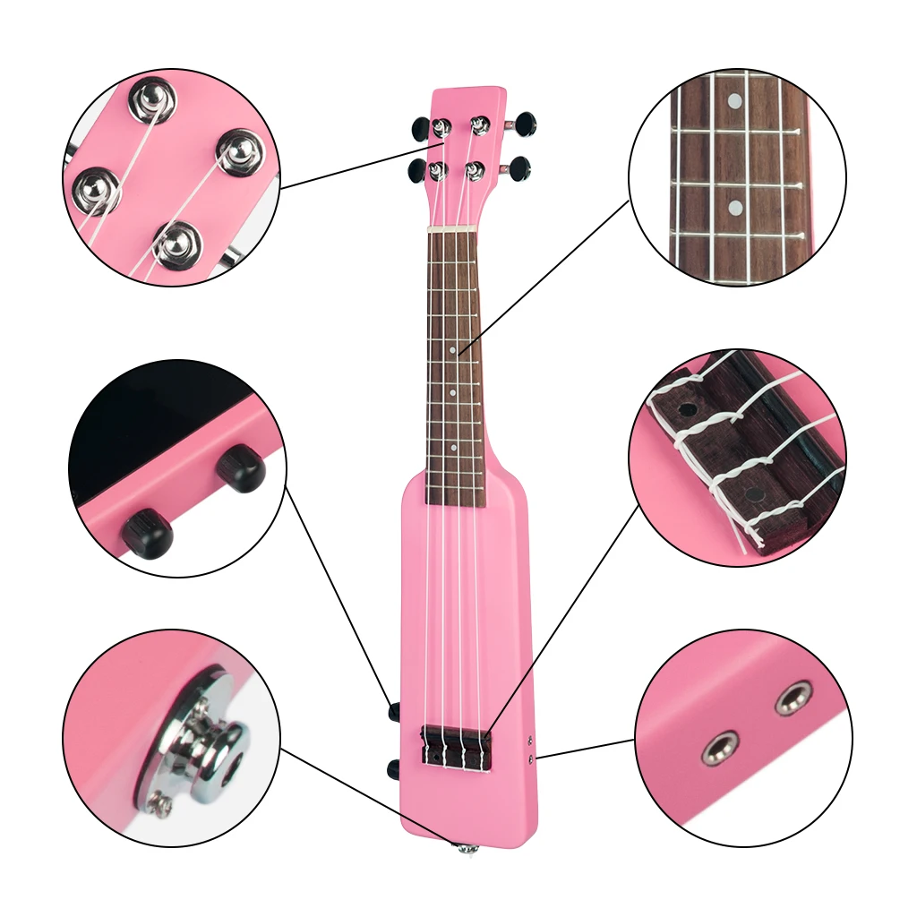 21‘’/23‘’ Ukulele Set 4 Strings Soprano/Concert Electric Ukulele Pink Okoume Body Rosewood Fretboard w/ Gig Bag Hawaii Guitar