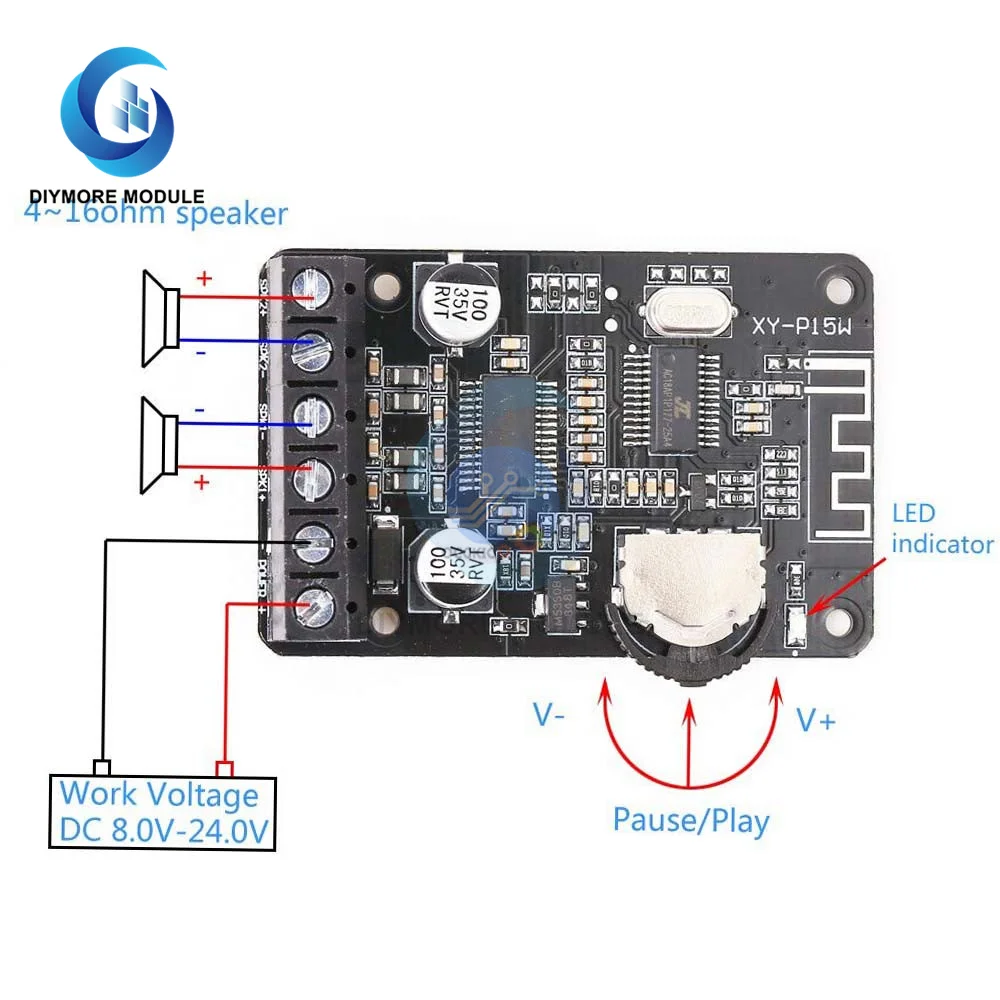 Stereo Bluetooth 5.0 Power Amplifier Board 10W 15W 20W XY-P15W High Power Audio Digital Amplifier Module with Shell Case 12V 24V