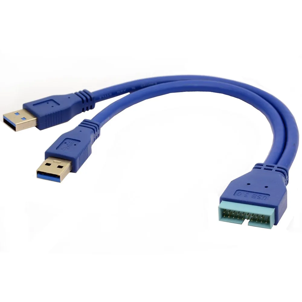 

2 Port USB 3.0 Type A Male to 20 Pin Header Male Adapter Cable Cord 0.25m