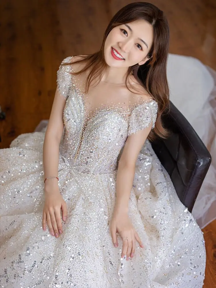 Mairee Glitte-Vestidos de novia largos de lujo, lentejuelas brillantes de cristal, Vestidos de novia de princesa, vestido de novia de Iglesia personalizado, 2024