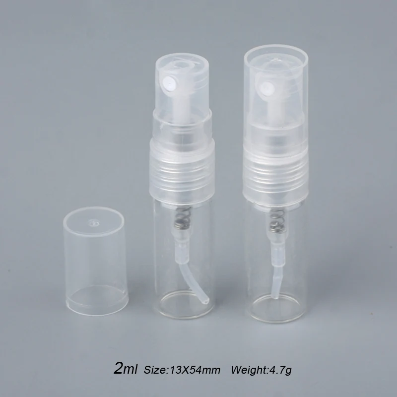 100 stück/Lot 1ml 2ml mini Parfüm Flasche glas Spray Nachfüllbar Leere Flaschen Kosmetische Container Tragbare Parfüm zerstäuber