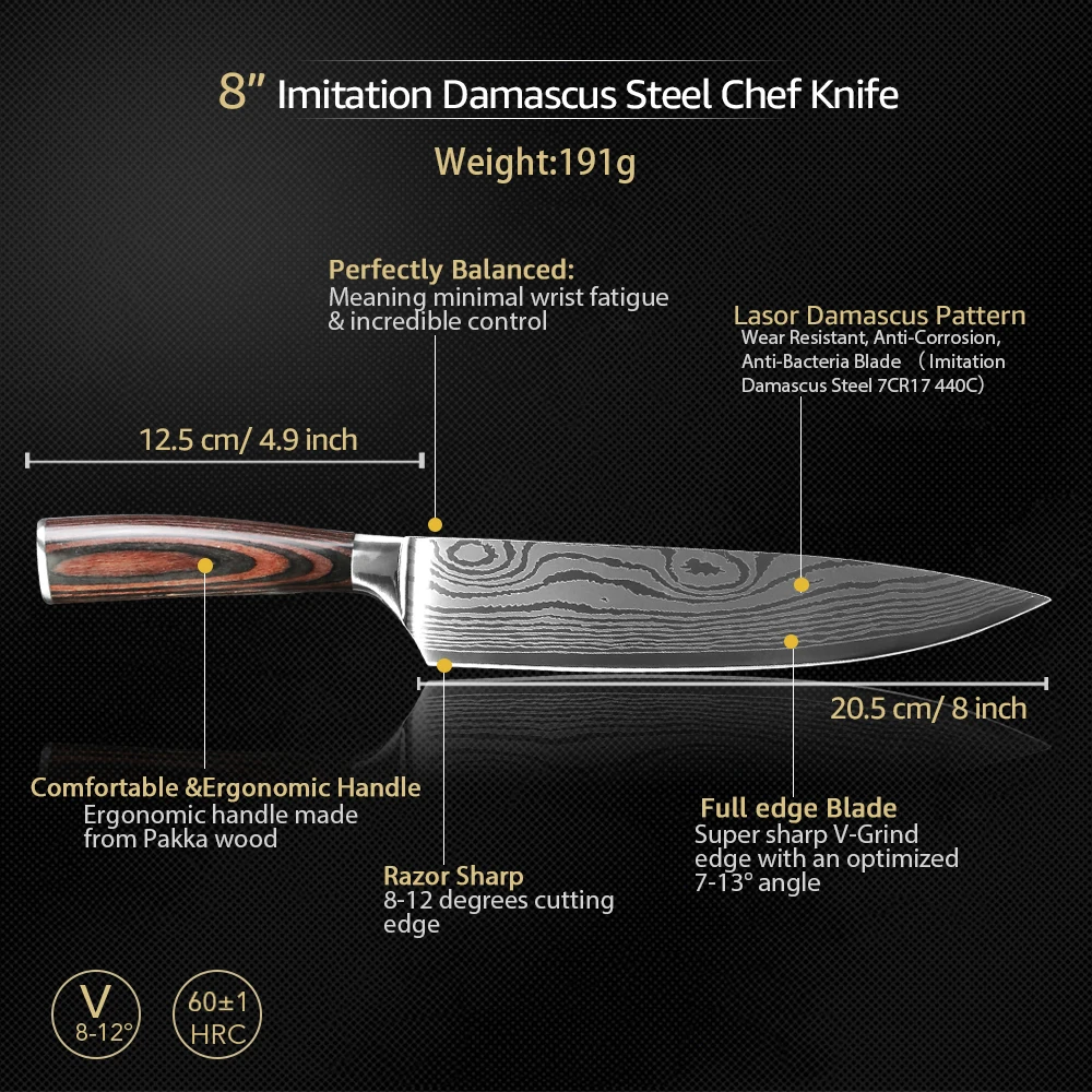 Kitchen Knives Set Chef knife 7CR17 High Carbon Stainless Steel Santoku knife Sharp Cleaver Slicing Knife Damascus Pattern