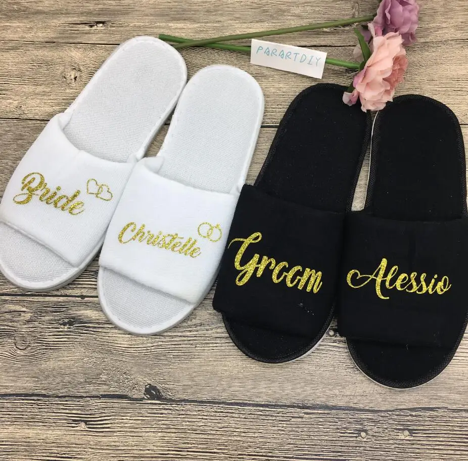 

Custom name Wedding bachelorette party team bride Squad groom groomsmen gifts personalized gift bridesmaid slippers