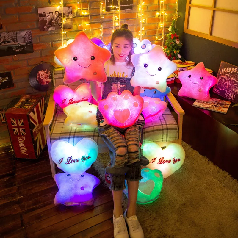 Heart Shaped Pillow Plush Light - Up Toys Glowing Toys With English Letter Kids Gift for Girl Friend Led Stuffed Pillow