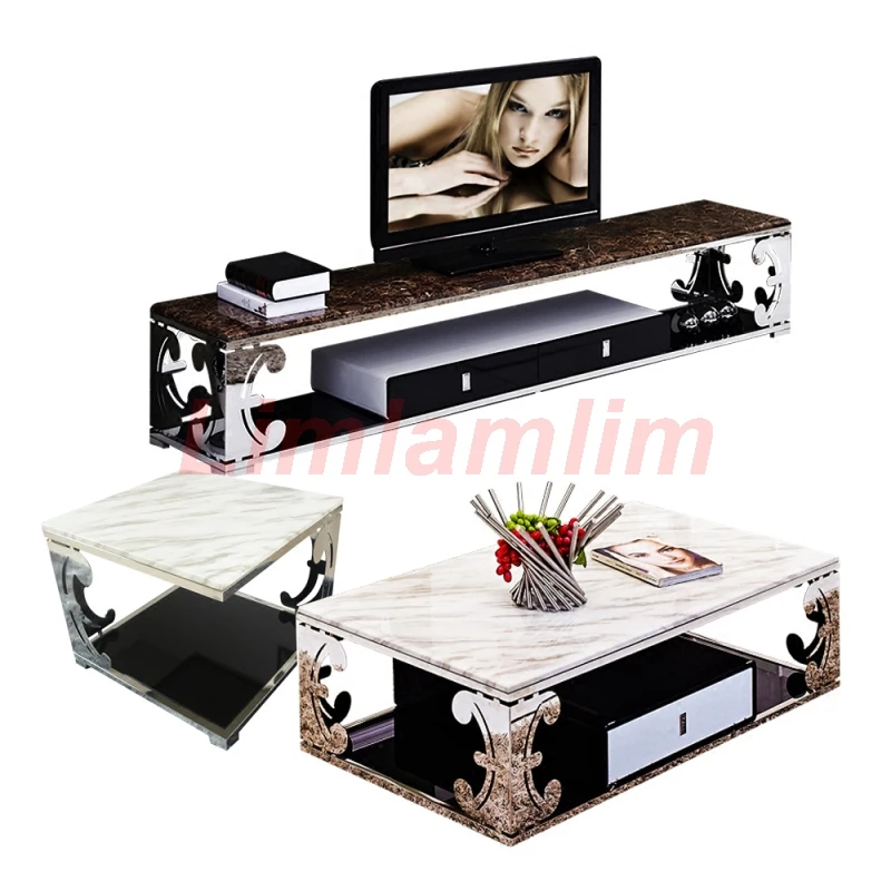 

TV Stand Living Room monitor stand mueble stalinite stainless steel cabinet mesa+tv table + Coffee centro Table + corner table