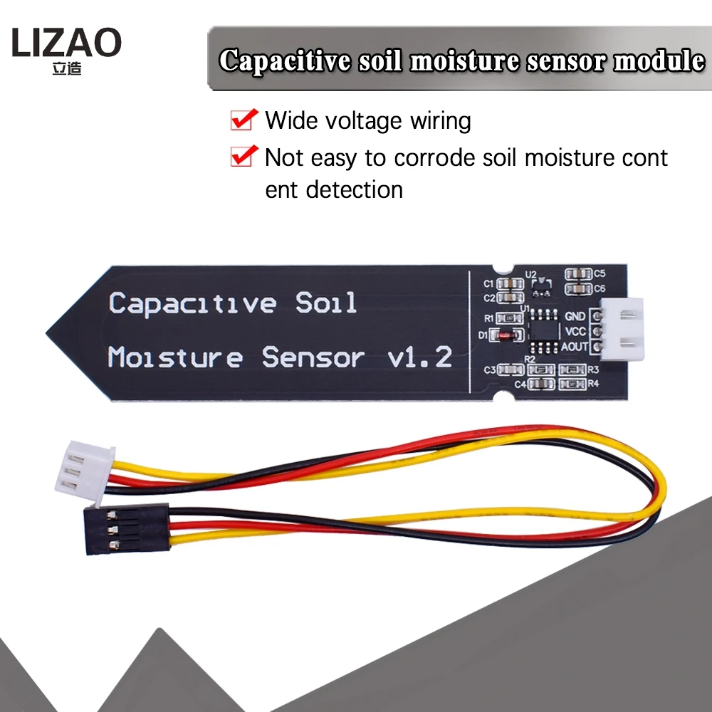 Capacitive Soil Moisture Sensor Module Not Easy to Corrode Wide Voltage Wire 3.3~5.5V Corrosion Resistant W/ Gravity for Arduino