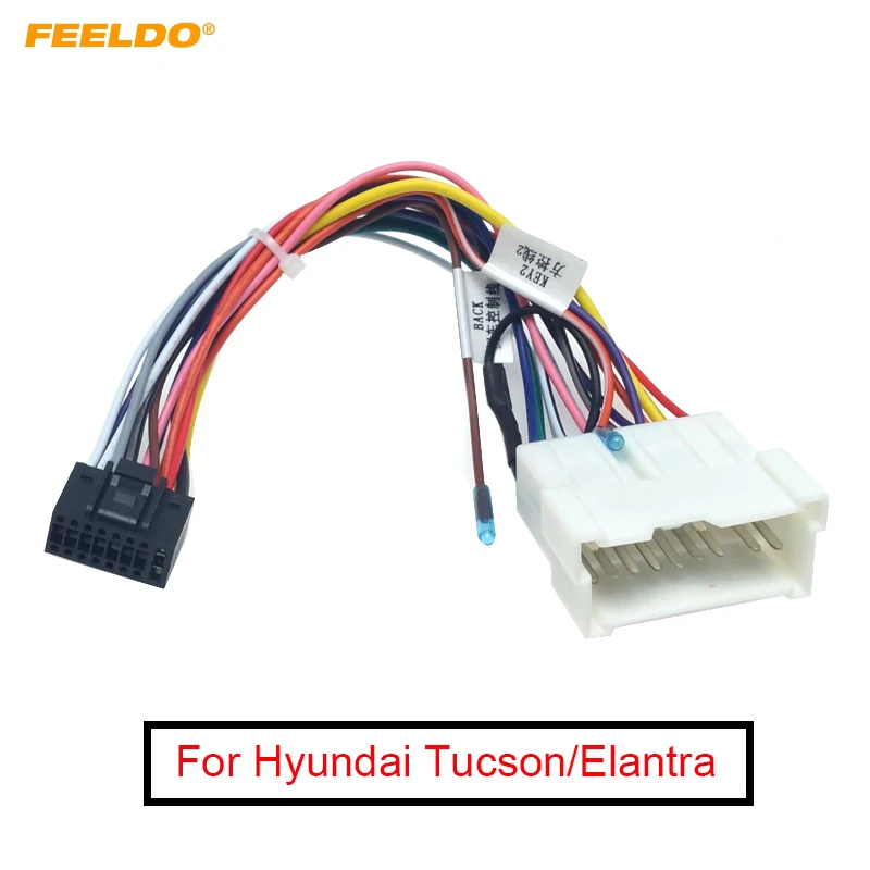 

FEELDO 10Pcs Car Stereo Radio 16PIN Adaptor Wiring Harness For Hyundai Tucson Elantra Audio Power Calbe Wire Plug and play