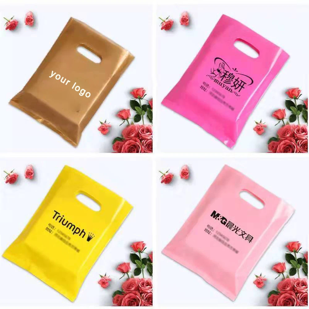 200pcs Custom logo Shopping Bag Plastic Flat Gift Packaging Bag with logo Free Printing One Color Logo On Double Sided