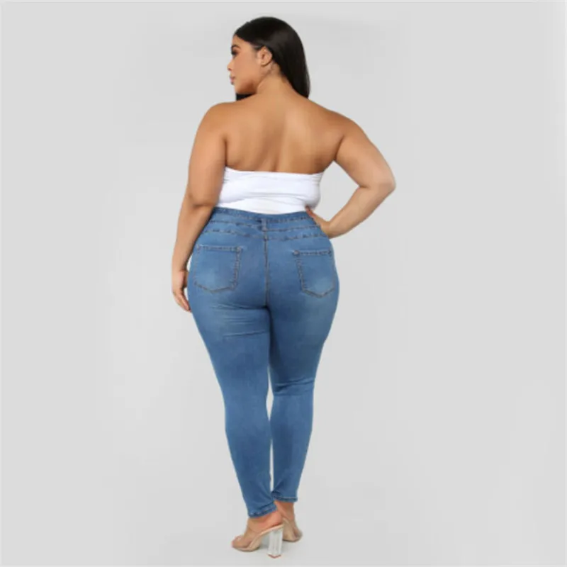 Odzież Plus size XL-5XL damskie porwane jeansy wysokiej talii skinny dżinsy spodnie ołówkowe na co dzień wysokiej jakości cena hurtowa