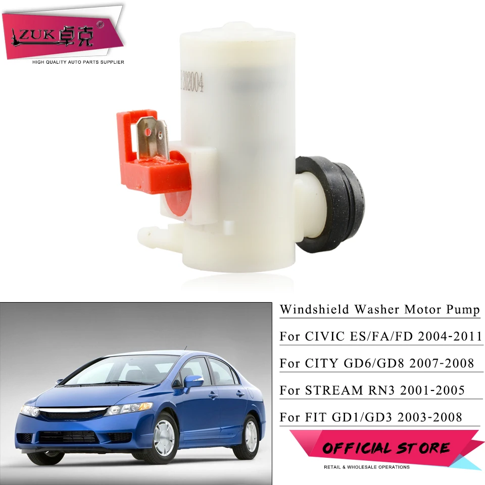 ZUK Windshield Washer Motor Pump For HONDA CIVIC 2004-2011 FIT JAZZ 2003-2008 STREAM 2001-2005 RL CITY 2007-2008 76806-SL0-E11