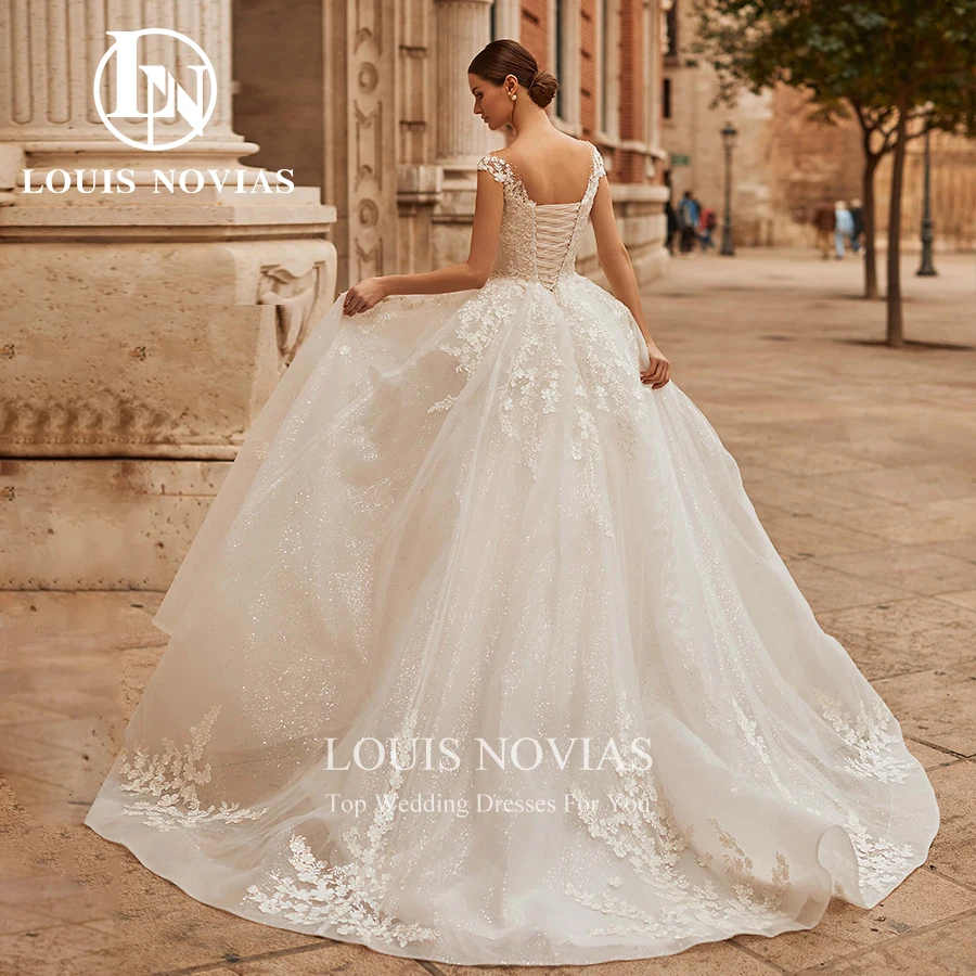 LOUIS NOVIAS-Vestido De Baile Bordado Sem Mangas, Vestidos De Casamento Elegantes, Vestido De Noiva Com Laço, Querida Talão