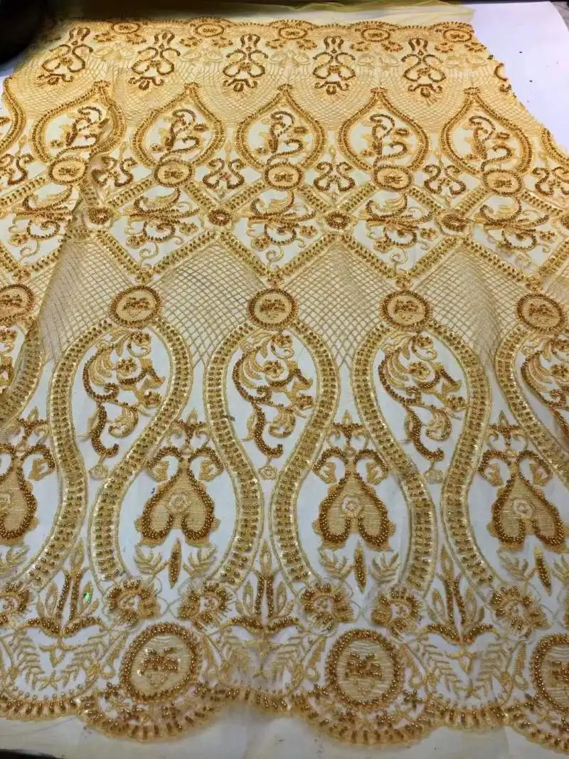 (5yards/pc) High grade beaded African French net lace with detailed and delicate embroidery for party dress FXZ018