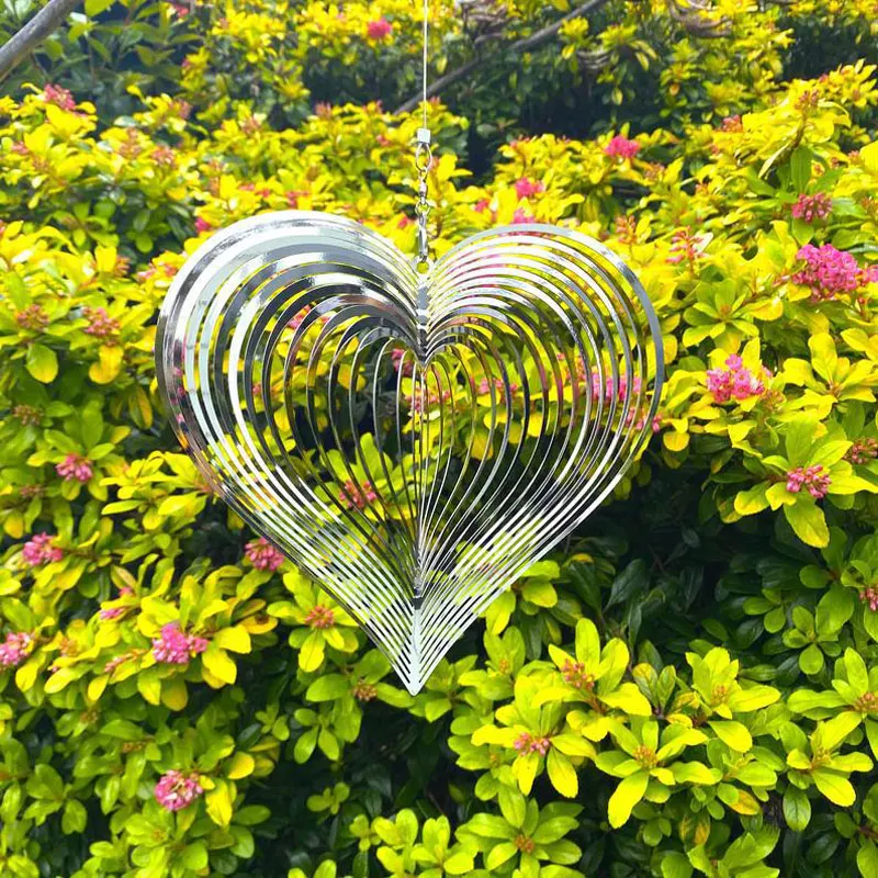 3D Wind Spinner Chime Heart Square Drop Shape Stainless Steel Rotating WindChime For Both Outdoor Garden And Indoor