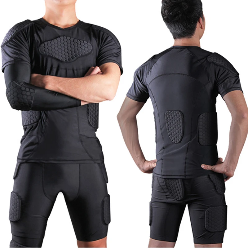 Compression Padded Shirt Soccer Rugby Basketball Protective Gear Chest Rib Guards Goalkeeper Protection Shorts Goalie KneePads
