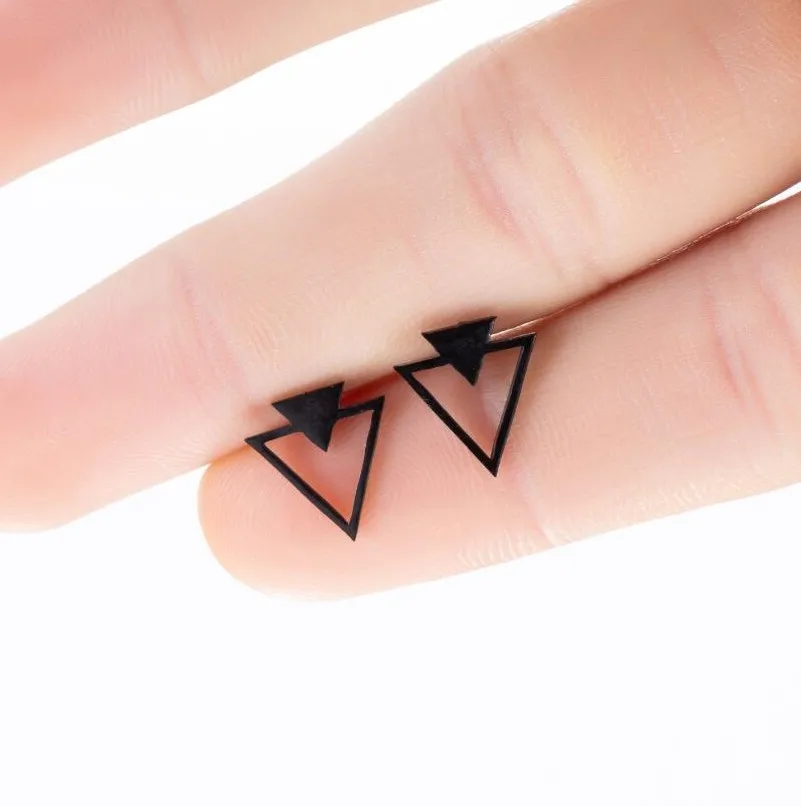 Multiple Black Stainless Steel Triangle Stud Earrings for Women Men Punk Fashion Jewelry 2021 Deathly Hallows Earring Pendientes