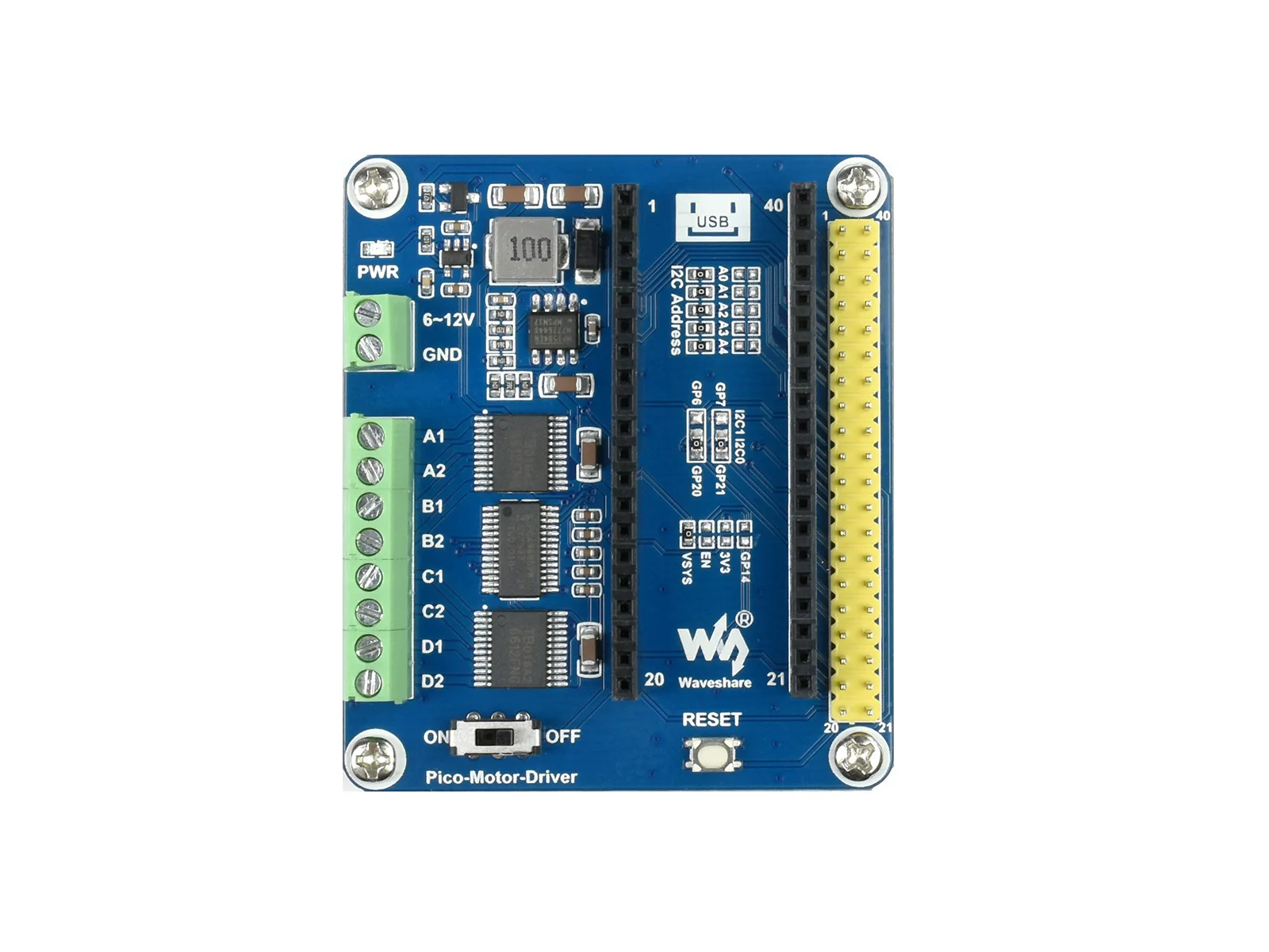 

Waveshare DC Motor Driver Module For Raspberry Pi Pico,Driving Up To 4x DC Motors,Suitable For 2WD Or 4WD Driving,I2C controlled