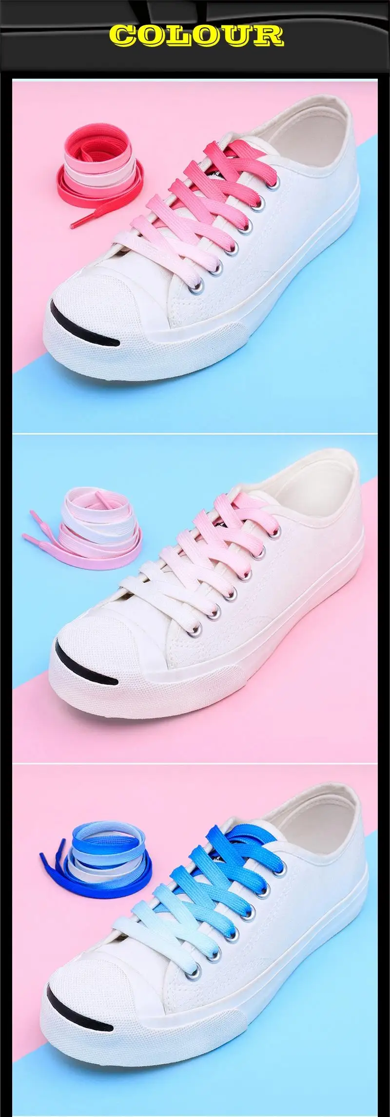 1 Pair Of Colored Canvas Silk Shoelaces Candy Gradient Shoe Lace Solid Color Party Shoe Laces Children's And Adult Shoestrings