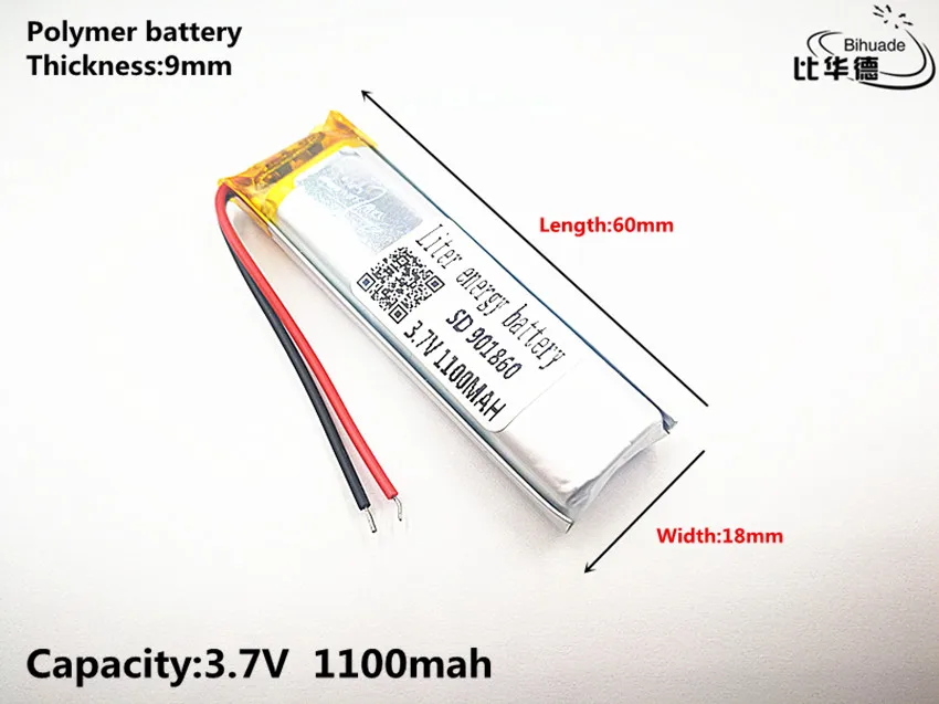 2 قطعة لتر الطاقة بطارية جيدة كوليتي 3.7V ، 1100mAH ، 901860 بوليمر ليثيوم أيون/ليثيوم أيون بطارية ل لعبة ، قوة البنك ، GPS ، mp3 ، mp4