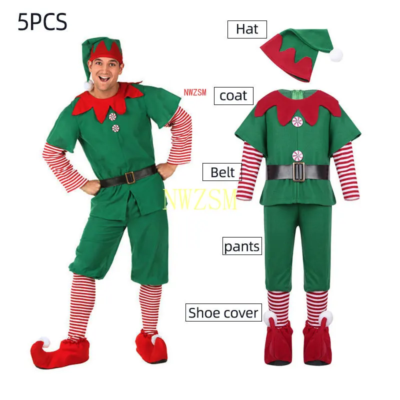 Mannen Vrouwen Meisjes Jongens Kerst Kerstman Kostuum Groene Elf Cosplay Familie Christmas Party Nieuwjaar Fancy Dress Kleding Set voor