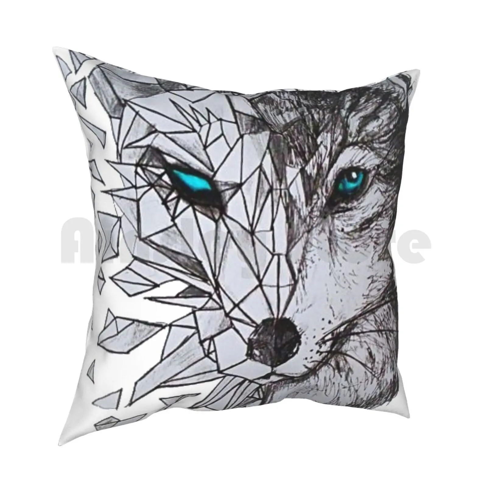 Geometric Wolf Pillow Case Printed Home Soft Throw Pillow Cool Pretty Wolf Nature Sketch Lines Blue Fox Hipster Girls