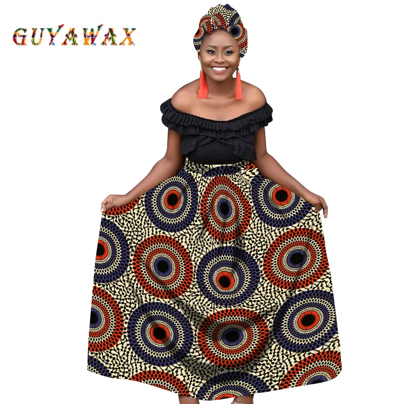 

African Kente Maxi Skirts With Scarf Women Spring And Autumn Fashion Women's High Waist Elegant Long Dress Party