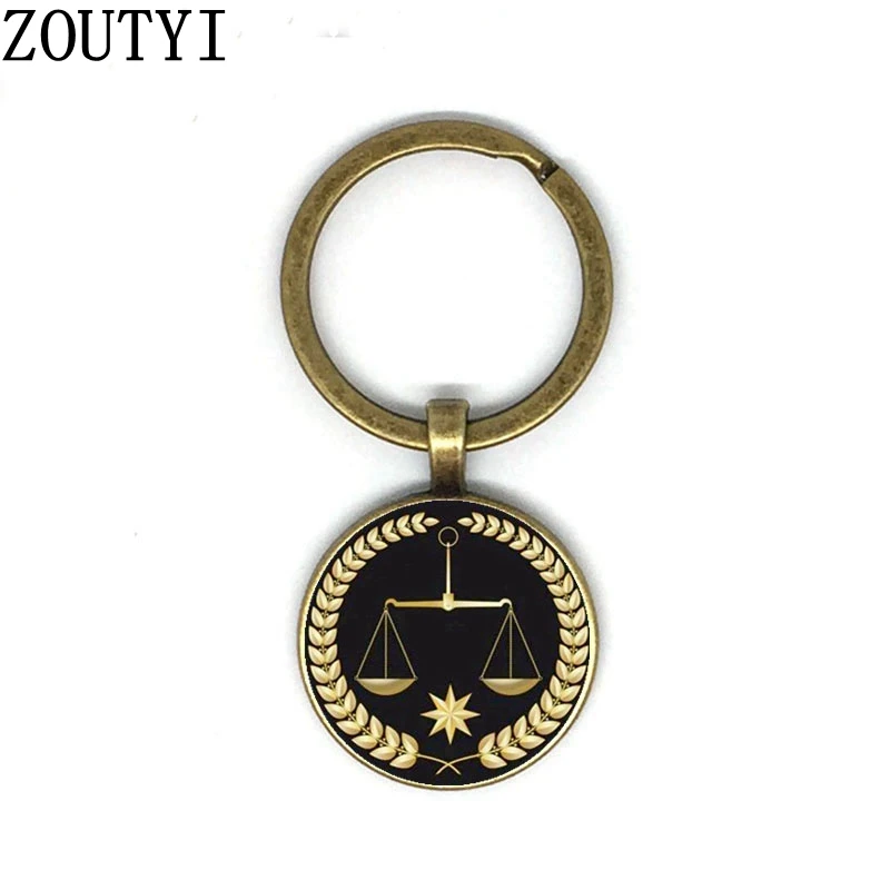 2018 / handmade judge gold balance justice messenger men's keychain quality silver color glass keychain men's gift.