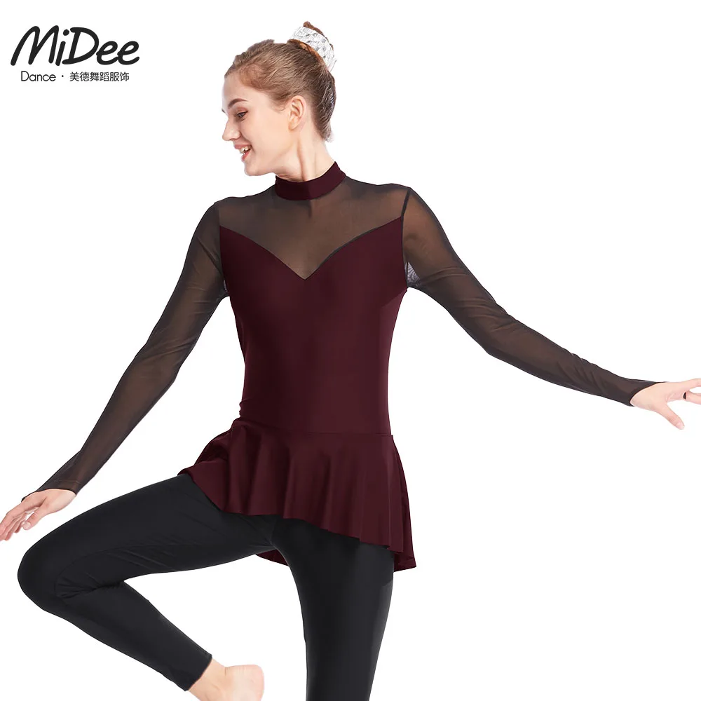 MiDee Hiện Đại Lycrical Vũ Trang Phục Người Lớn Chữ A Leotard Pantskirt Thể Dục Dụng Cụ Cổ Điển Váy Múa Đen Sân Khấu Trang Phục Phụ Nữ