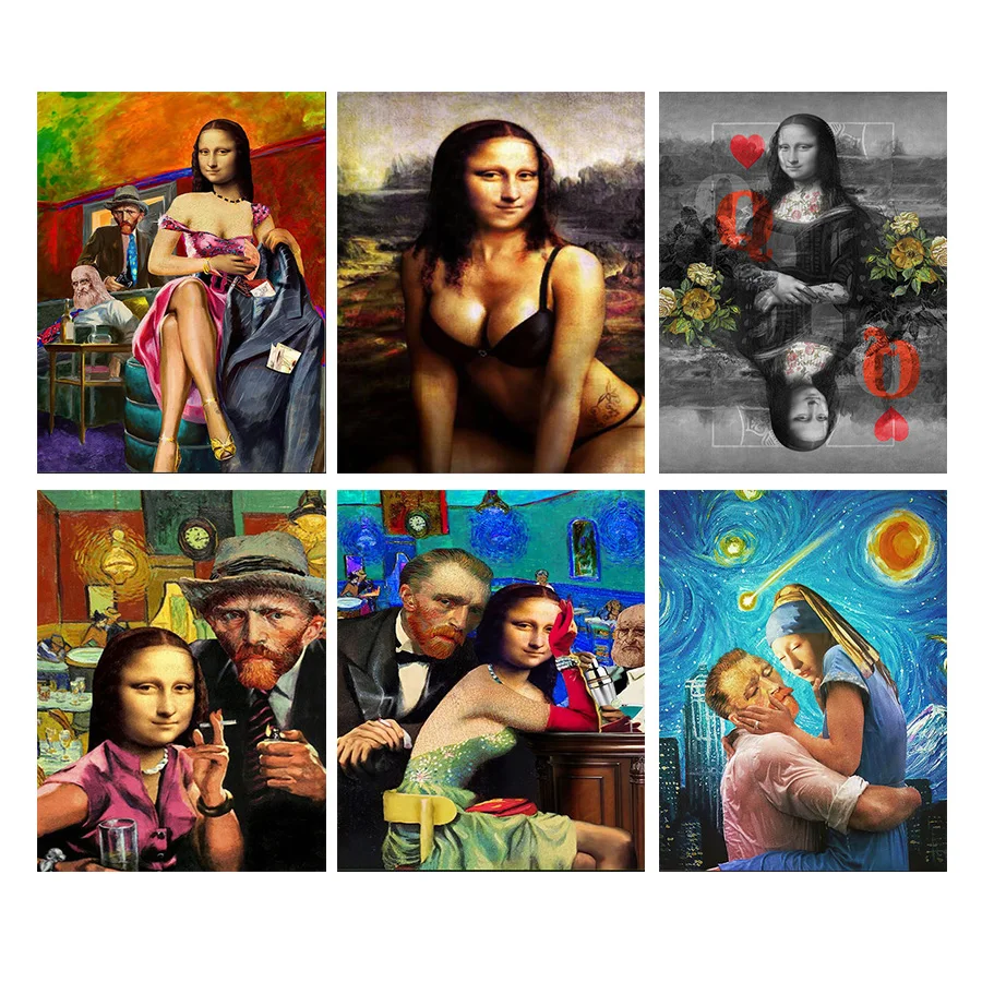 

Mona Lisa Character Funny Pictures Diamond Painting Van Gogh Starry Sky Full Square/Round Drill 5D DIY Daimond Embroidery