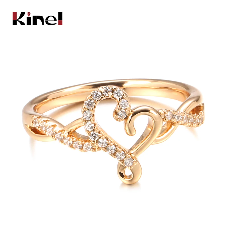 Kinel Изящные Ювелирные изделия 585 розовое золото сердце кольца для женщин Мода натуральный циркон свадебное кольцо подарок на день Святого Валентина Kinel Изящные Ювелирные изделия 585 розовое золото сердце кольца для женщин Мода натуральный циркон свадебное кольцо подарок на день Святого Валентина