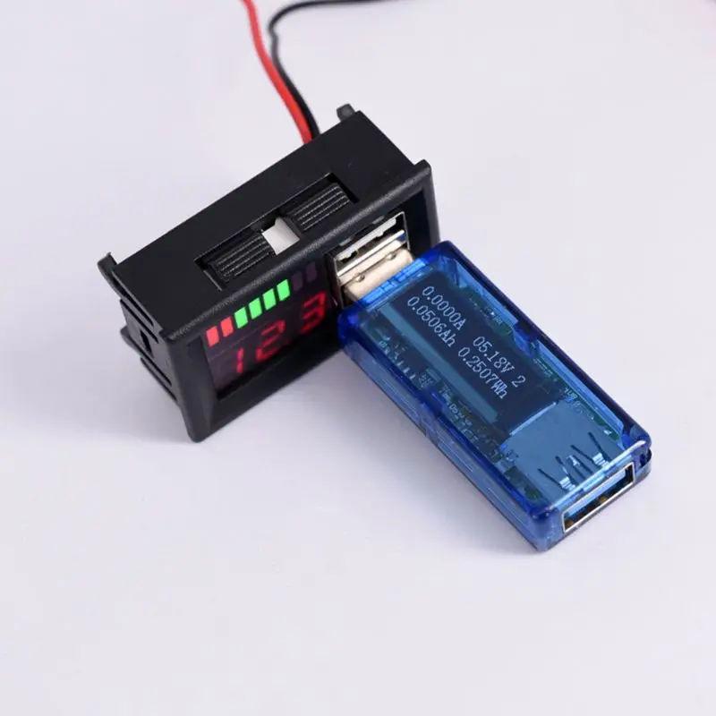 12V Red LED Digital Car Motorcycle Voltmeter Mini Voltage Battery Panel For DC 12V Meter w USB 5V2A  Output