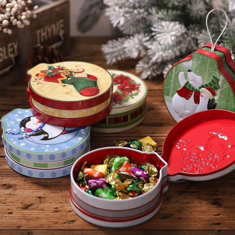 Christmas Candy Gift Packaging Iron/Tin Box Sweet Jar Christmas Tree Hanging Ornament Party Handmade Cookies Decoration