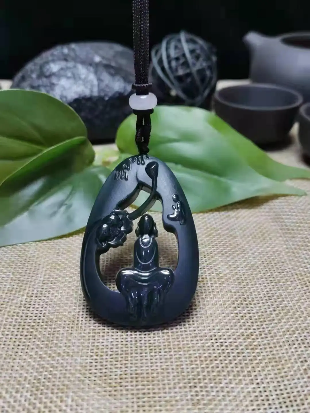 Natural A hetian jade double Hand-Carved jade enlightenment black green jade pendant jade necklace men pendants jewelry