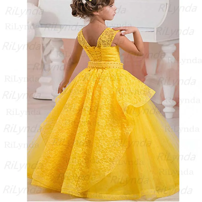 Vestidos de baile de malha borboleta sem mangas infantis, vestido de menina, vestido infantil, flor, vestido de primeira comunhão, novo, 2-14 anos