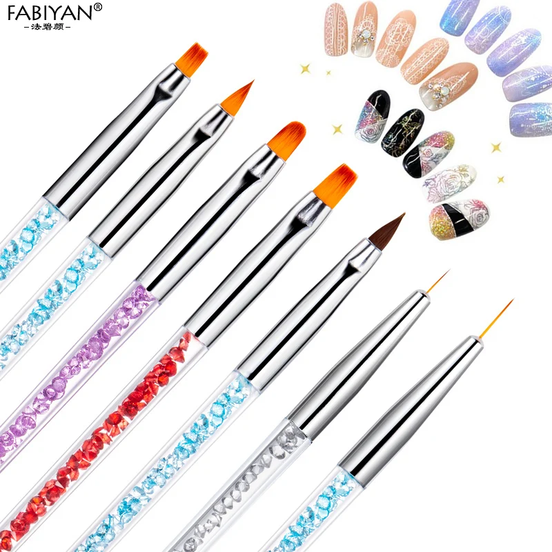 7Pcs Nail Art แปรงวาดภาพวาดปากกาพัดลมแบน Gradient Liner Acrylic UV เจลเคล็ดลับคริสตัลเล็บเครื่องมือ