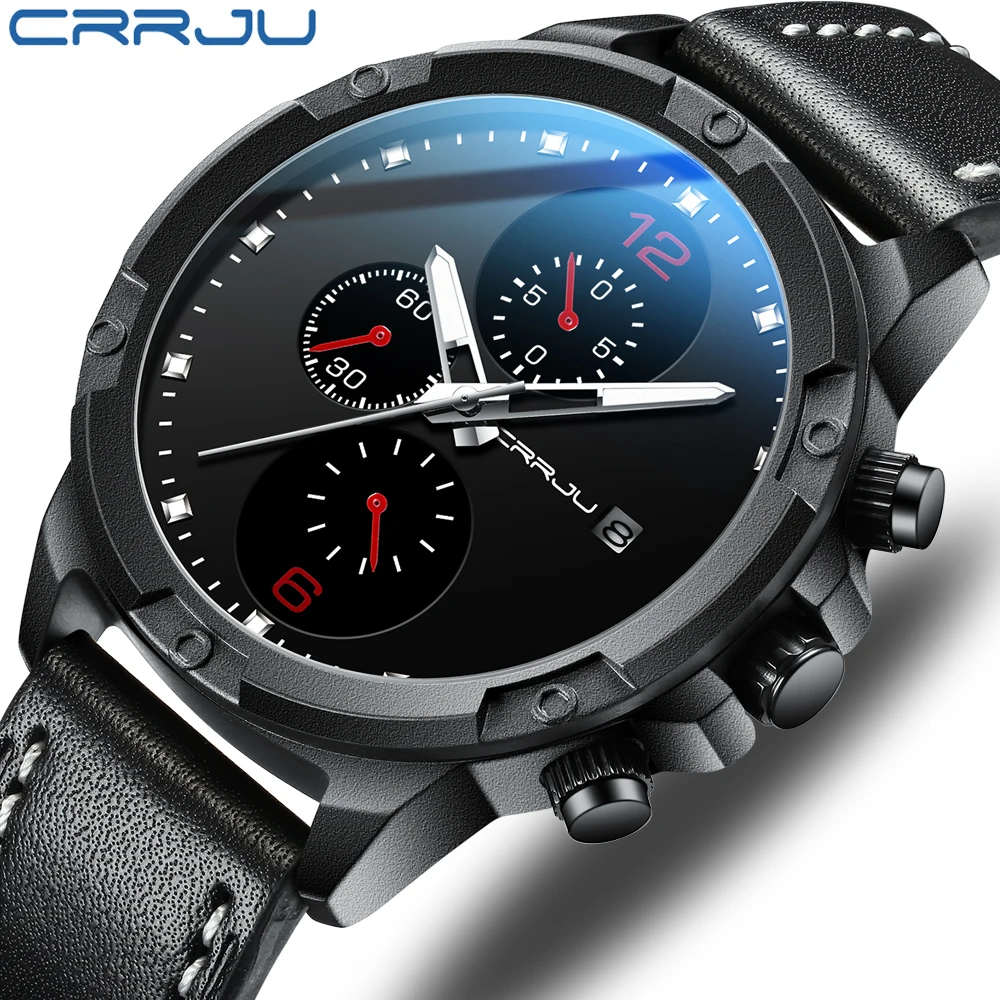 

CRRJU Fashion Date Quartz Men Watches Top Brand Luxury Male Clock Chronograph Sport Mens Calendar Wrist Watch Relogio Masculino