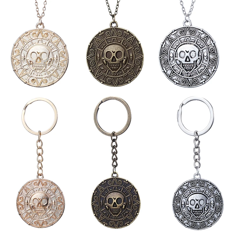 Hot Pirates Of The Caribbean Necklace Jack Sparrow Aztec Coin Medallion Pendant Johnny Depp Movie Jewelry Men Women Gifts