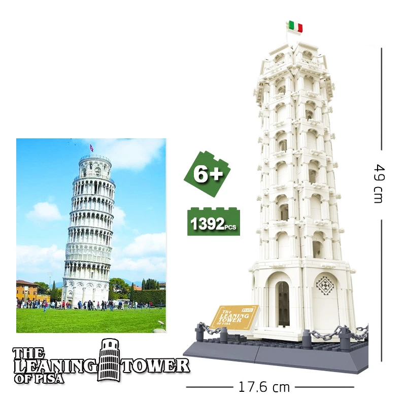 Italy Landmark Pisa Leaning Tower Building Block Architecture Structure Assemble Bricks Kids Educational Kits Toys Gifts