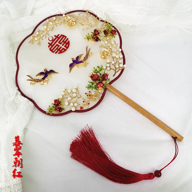 HIMSTORY Circular Fan Bridal Wedding Fan Ancient Style Wedding Bridal Bouquet Fan Chinese Style hand fan dropshipping