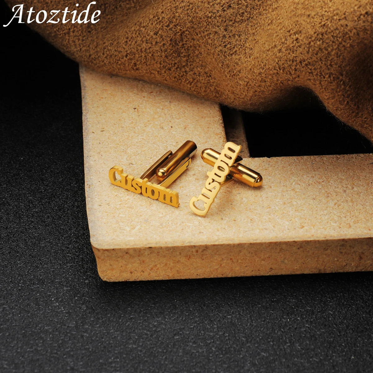 Atoztide Custom Engraved Name Gold Color Cufflinks Accessories Personalized Letter Buttons Jewelry Alphabet Mens Wedding Gifts